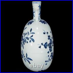 Nice Collectable Art Handmade Painting Blue White Porcelain Bird Flat Vase