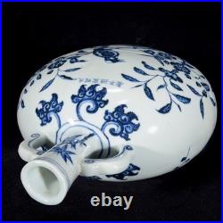 Nice Collectable Art Handmade Painting Blue White Porcelain Bird Flat Vase