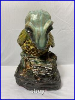 Old 12 Hand Sculpted Parrot Bird Majolica Statue Sculpture Signed Terracotta