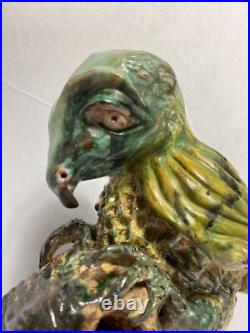 Old 12 Hand Sculpted Parrot Bird Majolica Statue Sculpture Signed Terracotta