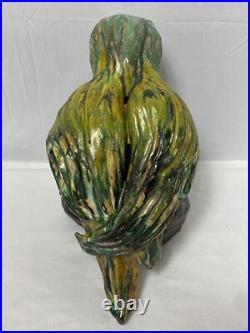 Old 12 Hand Sculpted Parrot Bird Majolica Statue Sculpture Signed Terracotta