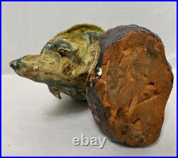 Old 12 Hand Sculpted Parrot Bird Majolica Statue Sculpture Signed Terracotta