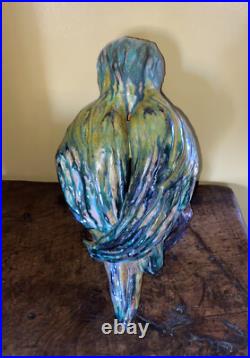 Old 12 Hand Sculpted Parrot Bird Majolica Statue Sculpture Signed Terracotta