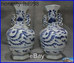Old China Blue&White porcelain Phoenix bird statue Zun Bottle Pot Vase Jar pair