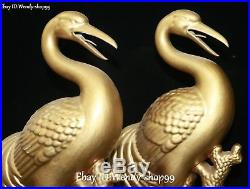 Old China Color Porcelain Gold Gilt Cranes Bird Longlife Animal Statue Pair