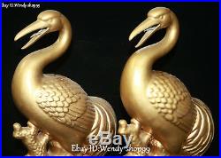 Old China Color Porcelain Gold Gilt Cranes Bird Longlife Animal Statue Pair