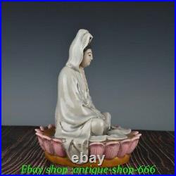 Old China Dehua Porcelain Seat Lotus Kwan-yin Guanyin Quan Yin Goddess Statue