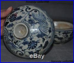 Old China Dynasty Blue&white porcelain flower Phoenix Bird Statue Bowl Cup Bowls