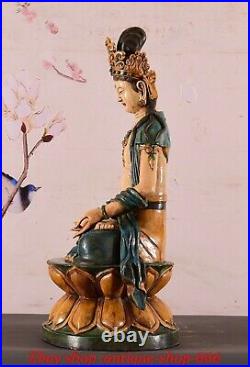 Old China Dynasty Tang Sancai Porcelain Guanyin Kwan-Yin Goddess Buddha Statue