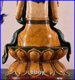 Old China Dynasty Tang Sancai Porcelain Guanyin Kwan-Yin Goddess Buddha Statue