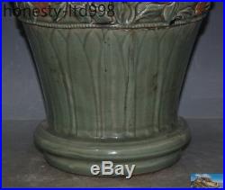 Old China Longquan kiln Old porcelain flower bird statue Zun Bottle Pot Vase Jar