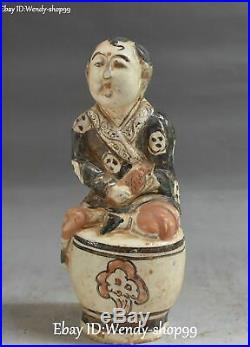 Old China Porcelain Painting Bird Kid Child Boy Tongzi Person Stool Statue
