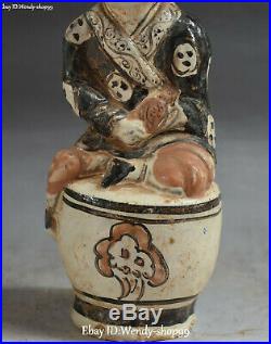 Old China Porcelain Painting Bird Kid Child Boy Tongzi Person Stool Statue