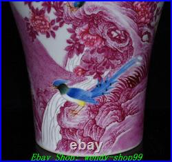 Old China Qing Yongzheng Famille Rose Porcelain Flowers Bird Vase Bottle Pair