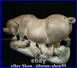 Old China Shiwan Porcelain Animal Big Pig Swine five only Small pig Son Family