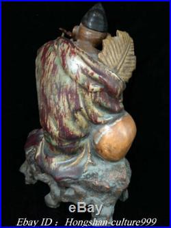 Old China Shiwan Porcelain Carving Ji Gong Monk Arhat Hold Fan Bat Statue