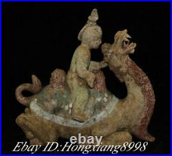 Old China Tang San Cai Porcelain Carving people person Ride Camel Llama Statue