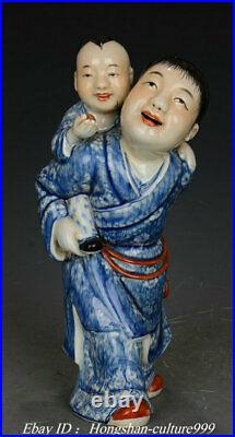 Old China White Blue Porcelain Hehe He He 2 immortal Tongzi Kid Child Statue