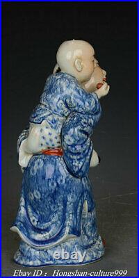 Old China White Blue Porcelain Hehe He He 2 immortal Tongzi Kid Child Statue