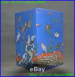 Old China Wucai porcelain glazed Magpie bird flower statue Brush Pot pencil vase