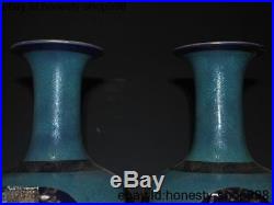 Old China dynasty Ru kiln porcelain flower bird statue Bottle Pot Vase Jar pair