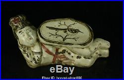 Old Chinese Ancient Dynasty Ci Zhou Kiln Porcelain Bird Palace Man Pillow Statue