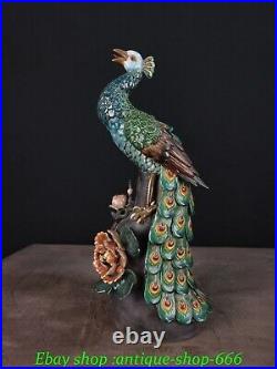 Old Chinese Antiques Shiwan Porcelain Fengshui Animal Peacock Flower Sculpture