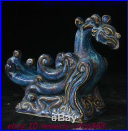 Old Chinese Blue color Porcelain Bird Fenghuang Fung-hwang Phoenix Statue 8 inch
