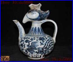 Old Chinese Blue&white porcelain bird head statue Rice wine Pot Flagon Hip flask