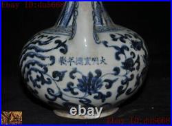 Old Chinese Blue&white porcelain bird head statue Rice wine Pot Flagon Hip flask