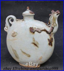 Old Chinese Crackle Glaze Porcelain Bird Phoenix Head Wine Tea Pot Flagon Statue