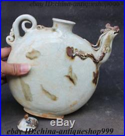 Old Chinese Crackle Glaze Porcelain Bird Phoenix Head Wine Tea Pot Flagon Statue
