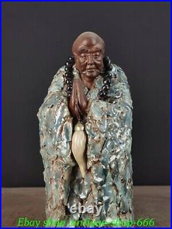 Old Chinese Dynasty Shiwan Porcelain Arhat Damo Bodhidharma Dharma Buddha Statue