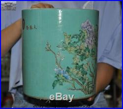 Old Chinese Dynasty wucai Porcelain Flower bird Statue Brush Pot pencil vase Jar