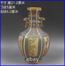 Old Chinese Enamel Porcelain flowers birds Hexagonal vase