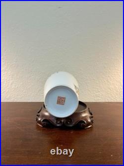 Old Chinese Famile Rose Hand Painted Bird Flowers And Poetry Porcelain Vase