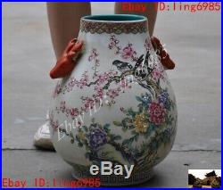 Old Chinese Wucai porcelain Flower Bird Lucky Zun Cup Bottle Pot Vase Jar Statue