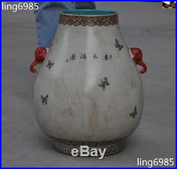 Old Chinese Wucai porcelain Flower Bird Lucky Zun Cup Bottle Pot Vase Jar Statue