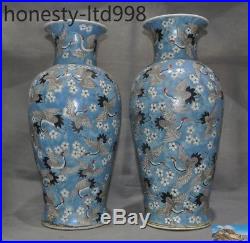 Old Chinese Wucai porcelain Glaze Crane bird statue Zun Bottle Pot Vase Jar pair