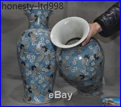 Old Chinese Wucai porcelain Glaze Crane bird statue Zun Bottle Pot Vase Jar pair