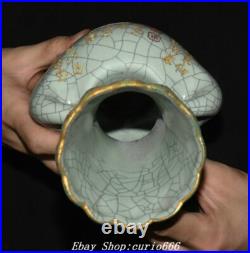 Old Dynasty Guan Kiln Porcelain Gilt Words Poetry Phoenix Bird Ears Bottle Vase
