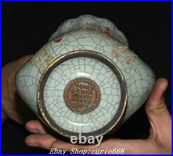 Old Dynasty Guan Kiln Porcelain Gilt Words Poetry Phoenix Bird Ears Bottle Vase