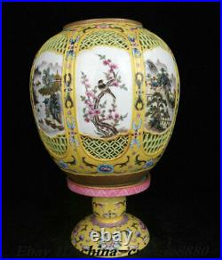 Old Qianlong Year Enamel Colour Porcelain Gilt Flower Bird lampshade Statue Pair