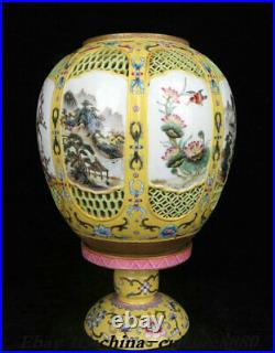 Old Qianlong Year Enamel Colour Porcelain Gilt Flower Bird lampshade Statue Pair