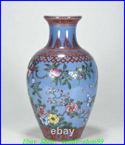 Old Qianlong Year Famille Rose Porcelain Flower Bird Peach Tree Vase Bottle