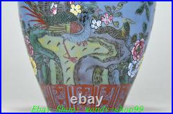 Old Qianlong Year Famille Rose Porcelain Flower Bird Peach Tree Vase Bottle