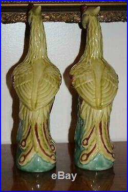 Old Vintage Chinese Peacock Porcelain Pair Figurines Statues