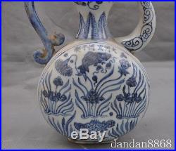 Old china Blue and White Porcelain phoenix bird fish statue Zun Bottle Pot Vase