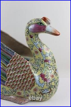 One Chinese export famille rose goose figural centerpiece planter 14x12x7