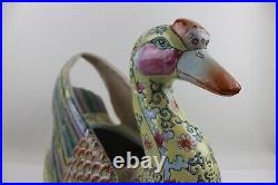 One Chinese export famille rose goose figural centerpiece planter 14x12x7